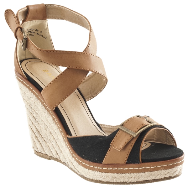 Riverberry Women's 'Pinot' Black Platform Wedge Espadrille Sandals Sandals