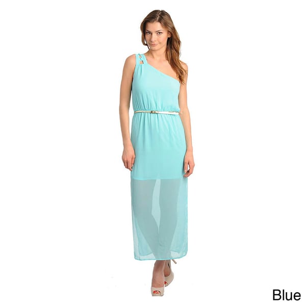 Stanzino Women's Single Shoulder Skinny Belted Maxi Dress