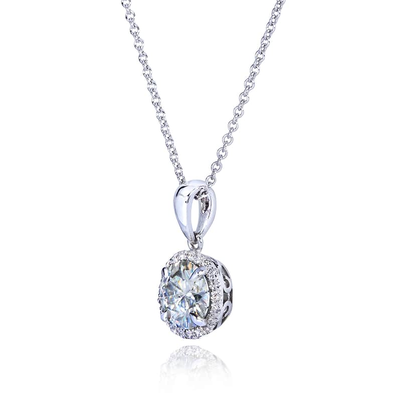 Annello by Kobelli 14k Gold 1 1/10ct TGW Round Moissanite and Diamond Halo Necklace (GH/VS, GH/I)