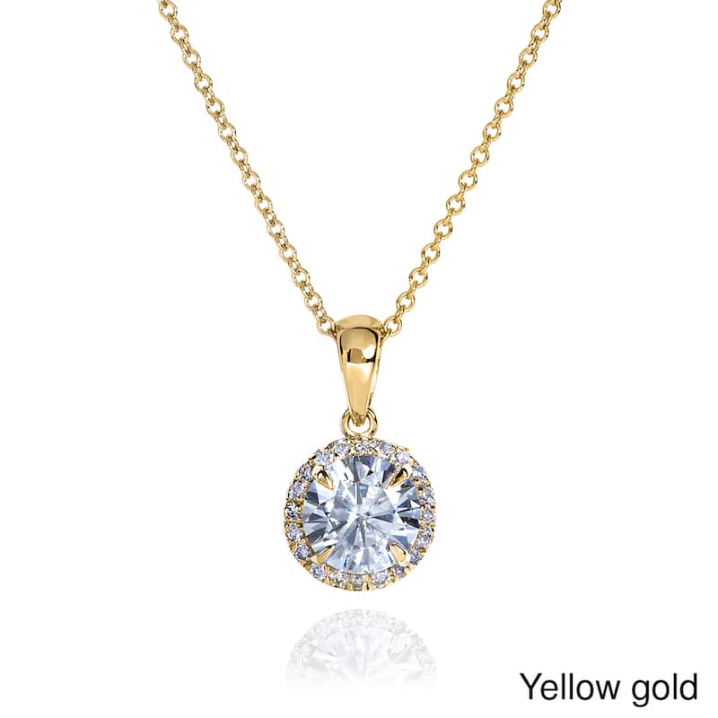 Annello by Kobelli 14k Gold 1 1/10ct TGW Round Moissanite and Diamond Halo Necklace (GH/VS, GH/I) - Yellow