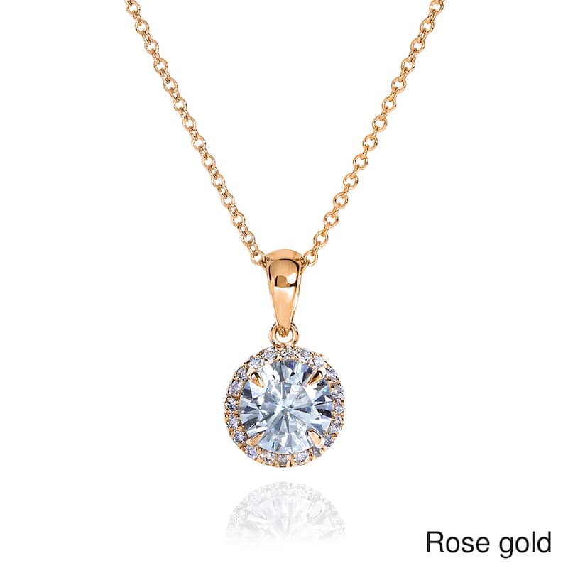 Annello by Kobelli 14k Gold 1 1/10ct TGW Round Moissanite and Diamond Halo Necklace (GH/VS, GH/I) - Rose