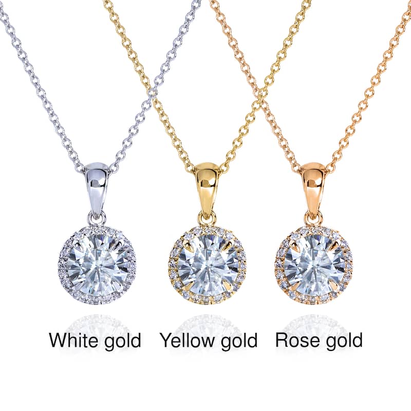 Annello by Kobelli 14k Gold 1 1/10ct TGW Round Moissanite and Diamond Halo Necklace (GH/VS, GH/I)