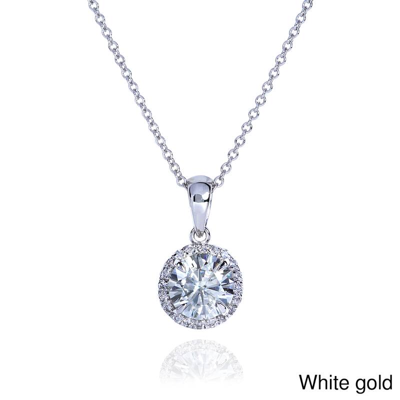 Annello by Kobelli 14k Gold 1 1/10ct TGW Round Moissanite and Diamond Halo Necklace (GH/VS, GH/I)