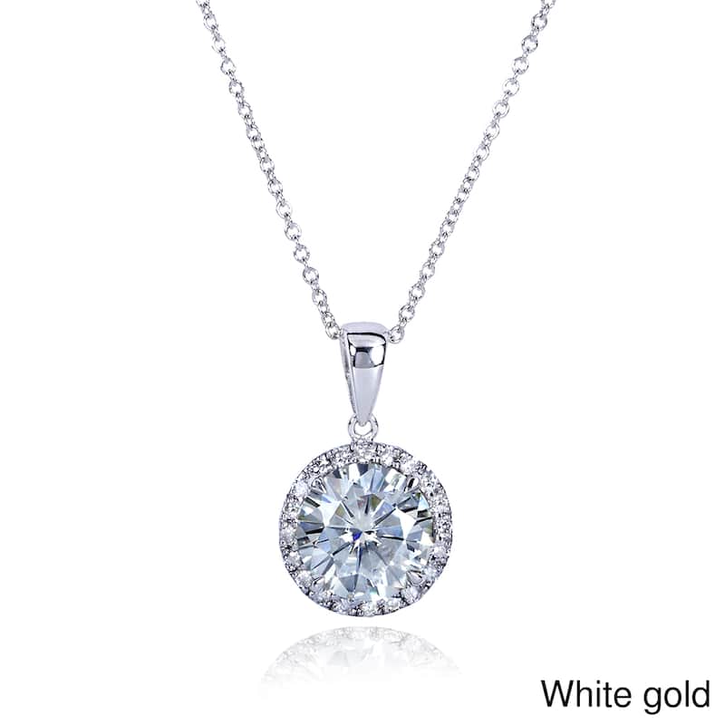 Kobelli 2 Carats Moissanite & Natural Diamond 14k Solid Gold Round Brilliant Halo Kaori Necklace - White