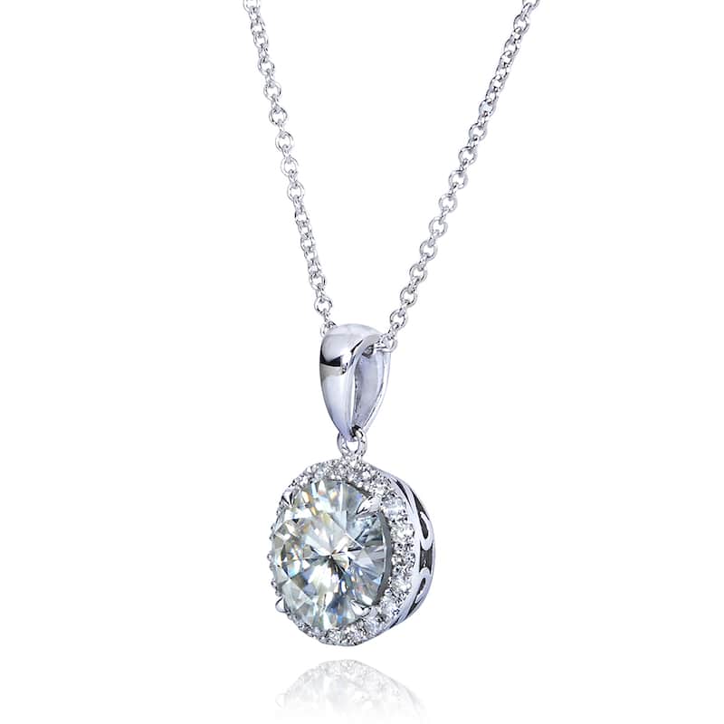 Kobelli 2 Carats Moissanite & Natural Diamond 14k Solid Gold Round Brilliant Halo Kaori Necklace