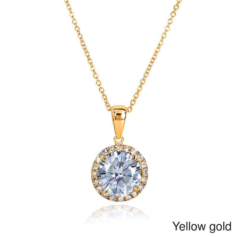 Kobelli 2 Carats Moissanite & Natural Diamond 14k Solid Gold Round Brilliant Halo Kaori Necklace - Yellow