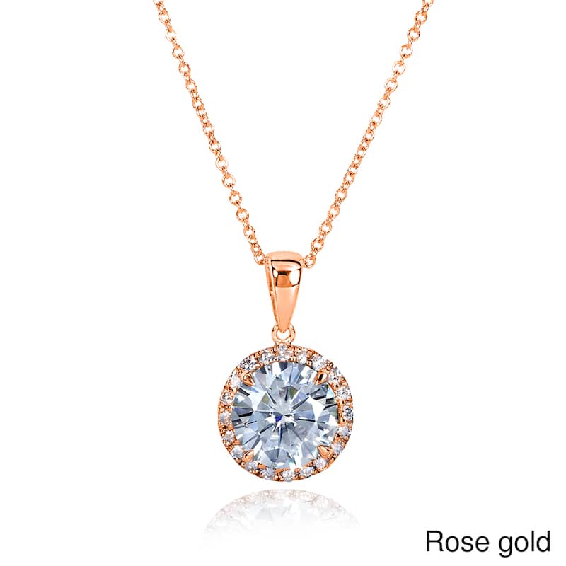 Kobelli 2 Carats Moissanite & Natural Diamond 14k Solid Gold Round Brilliant Halo Kaori Necklace - Rose