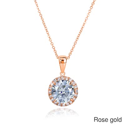 Kobelli 2 Carats Moissanite & Natural Diamond 14k Solid Gold Round Brilliant Halo Kaori Necklace