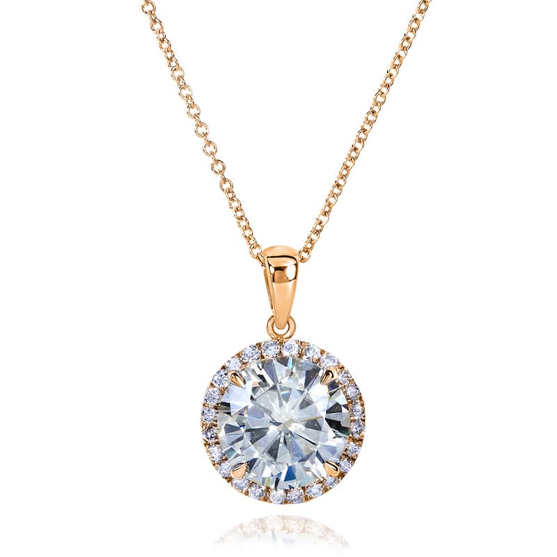 Annello by Kobelli 14k Gold 3 1/3ct TGW Round Moissanite (GH) and Diamond Halo Necklace (GH/VS, GH/I) - Rose