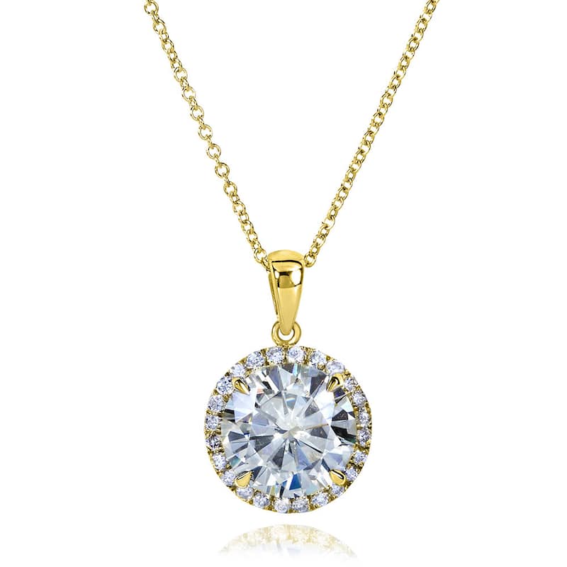 Annello by Kobelli 14k Gold 3 1/3ct TGW Round Moissanite (GH) and Diamond Halo Necklace (GH/VS, GH/I) - Yellow