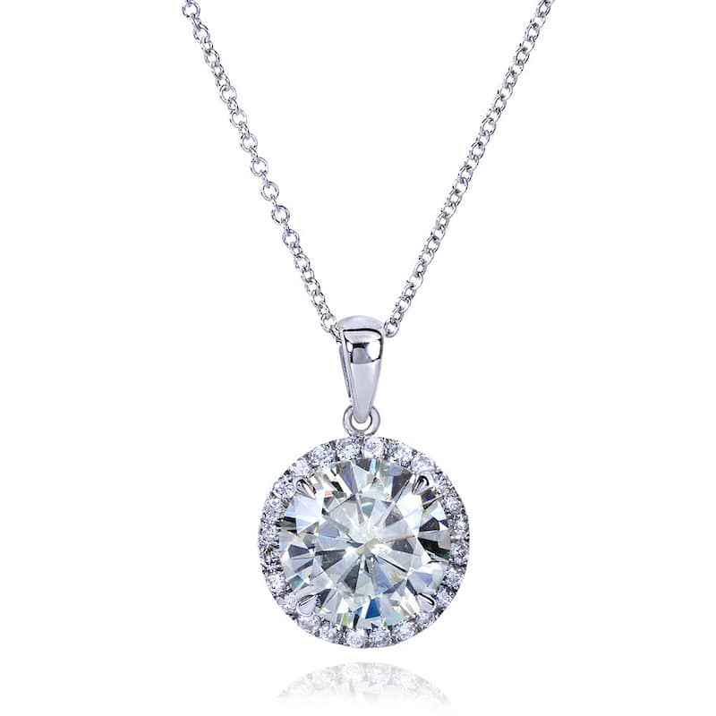Annello by Kobelli 14k Gold 3 1/3ct TGW Round Moissanite (GH) and Diamond Halo Necklace (GH/VS, GH/I) - White