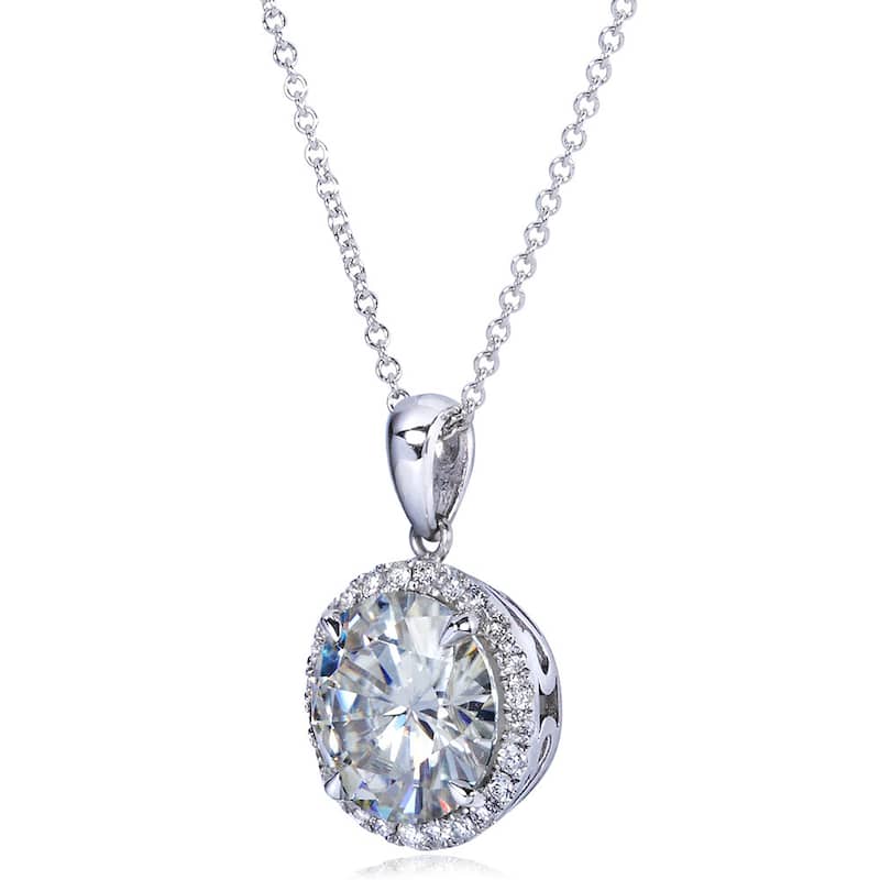 Annello by Kobelli 14k Gold 3 1/3ct TGW Round Moissanite (GH) and Diamond Halo Necklace (GH/VS, GH/I)
