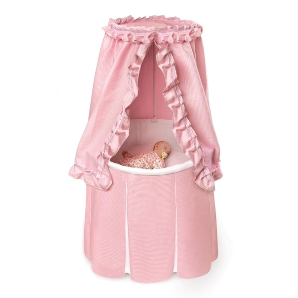 pink baby bassinet with canopy & wheels