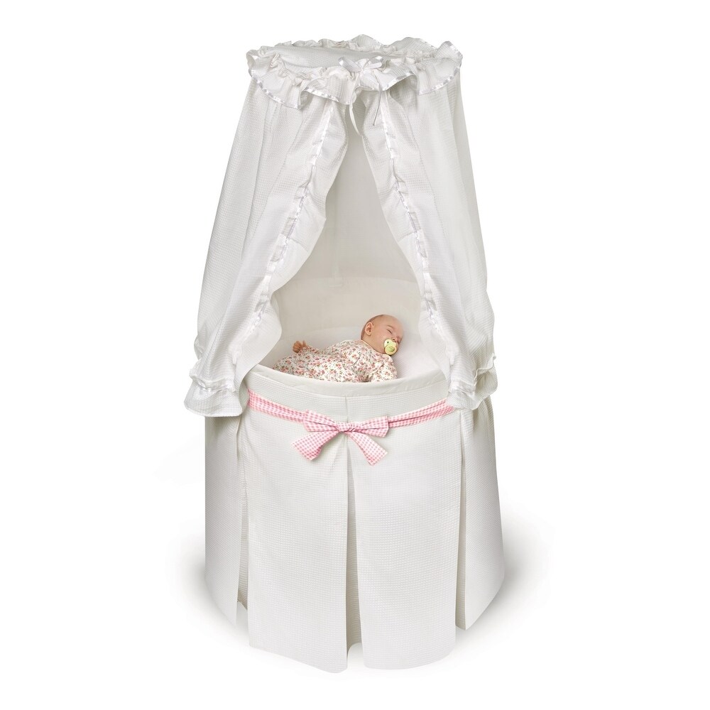 pink baby bassinet with canopy & wheels
