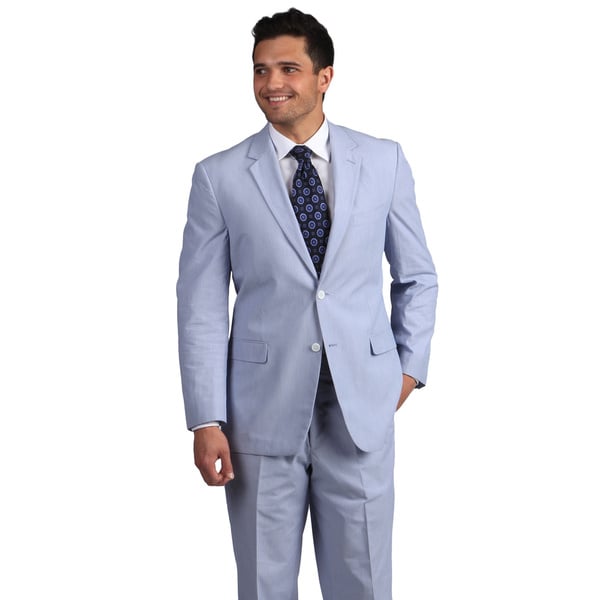 Shop Adolfo Men's Blue and White Pinfeather 2-button Suit - Free ...
