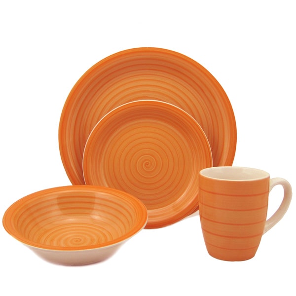 Shop 16Piece Orange Swirl Stoneware Dinnerware Set Free Shipping