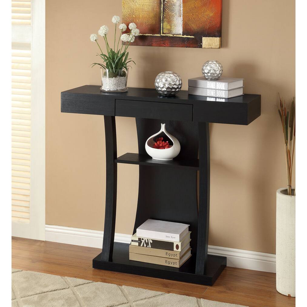 Black Finish Console Sofa Table with Drawer