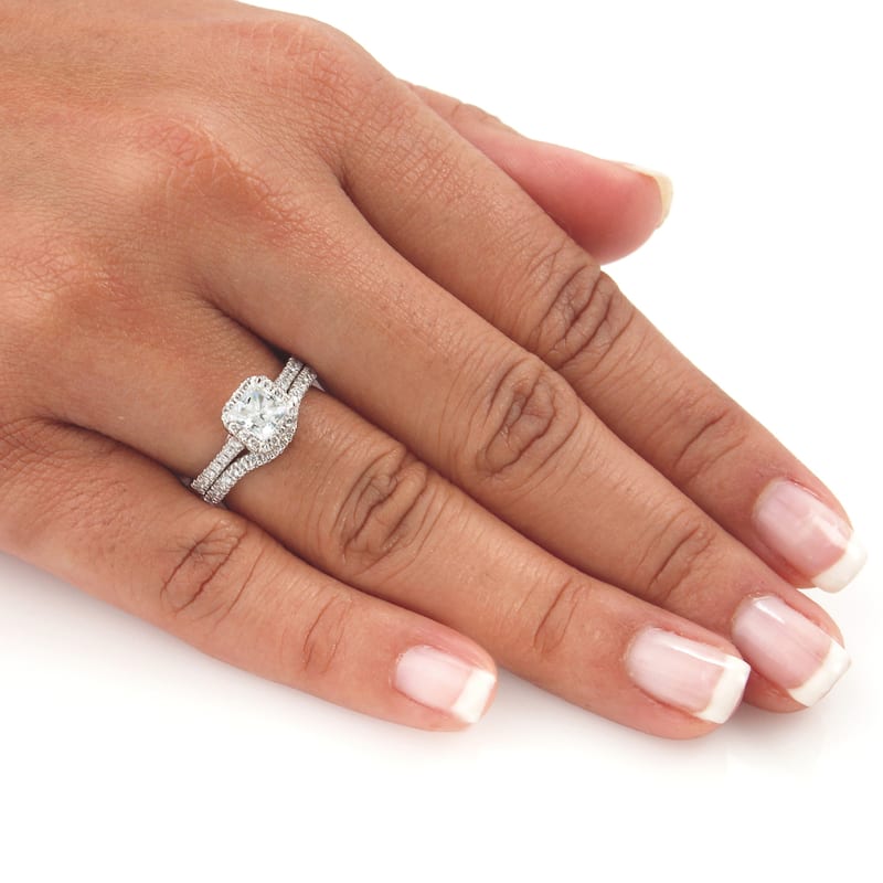 Auriya 14k Gold 1 1/5ctw Princess-cut Diamond Halo Engagement Ring Bridal Set