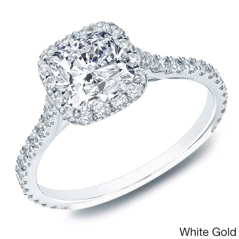 Auriya 14k Gold 1 1/2ctw Cushion-cut Halo Diamond Engagement Ring Certified (H-I, SI1-SI2) - White - 8.5