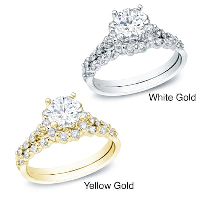 Auriya 14k Gold 1 1/2ctw Certified Diamond Bridal Ring Set (H-I, SI1-SI2)
