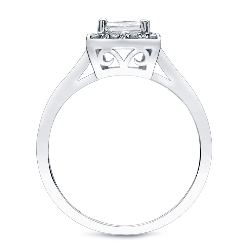 14k Gold 1/2ct TDW Square Princess-cut Diamond Halo Engagement Ring by Auriya