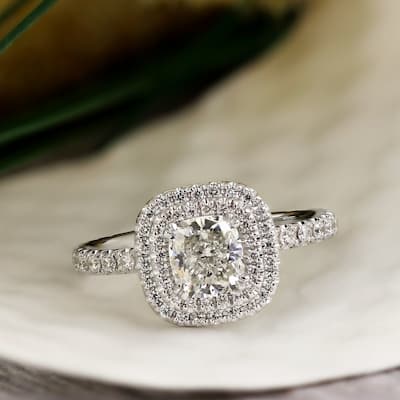 Auriya 14k Gold 1 3/4ctw Cushion-cut Double Halo Diamond Engagement Ring Certified