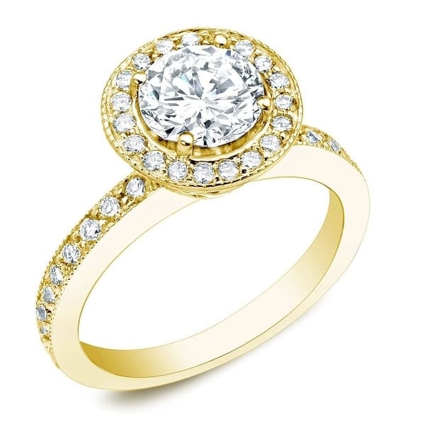 Auriya 14k Gold 1 carat TW Round Halo Diamond Engagement Ring - 4 - Yellow