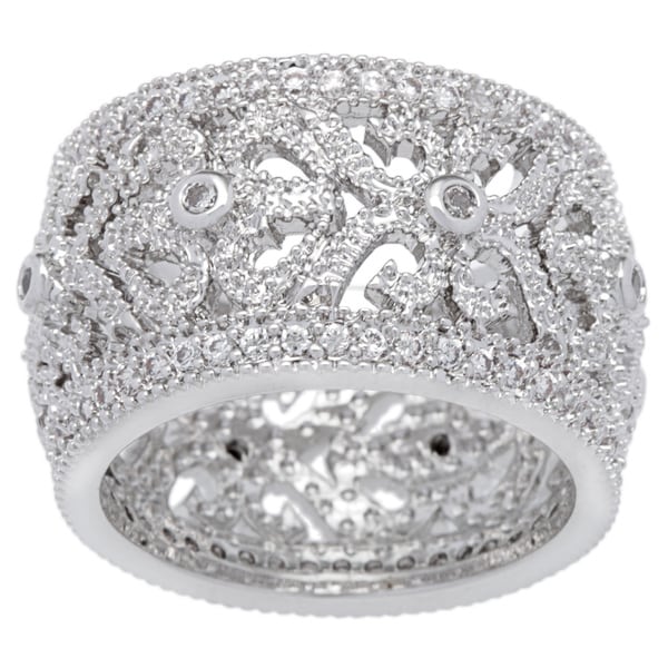 Kate Bissett Silvertone Filigree Clear Cubic Zirconia Vintage Eternity Band