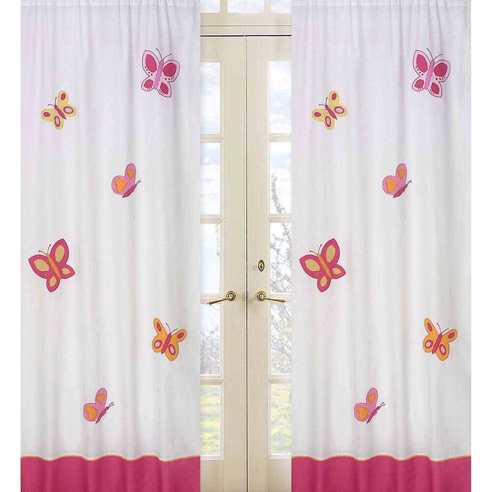Sweet Jojo Designs Pink, Orange, Yellow and White Buterfly Collection 84-inch Window Treatment Curtain Panel Pair - 42 x 84