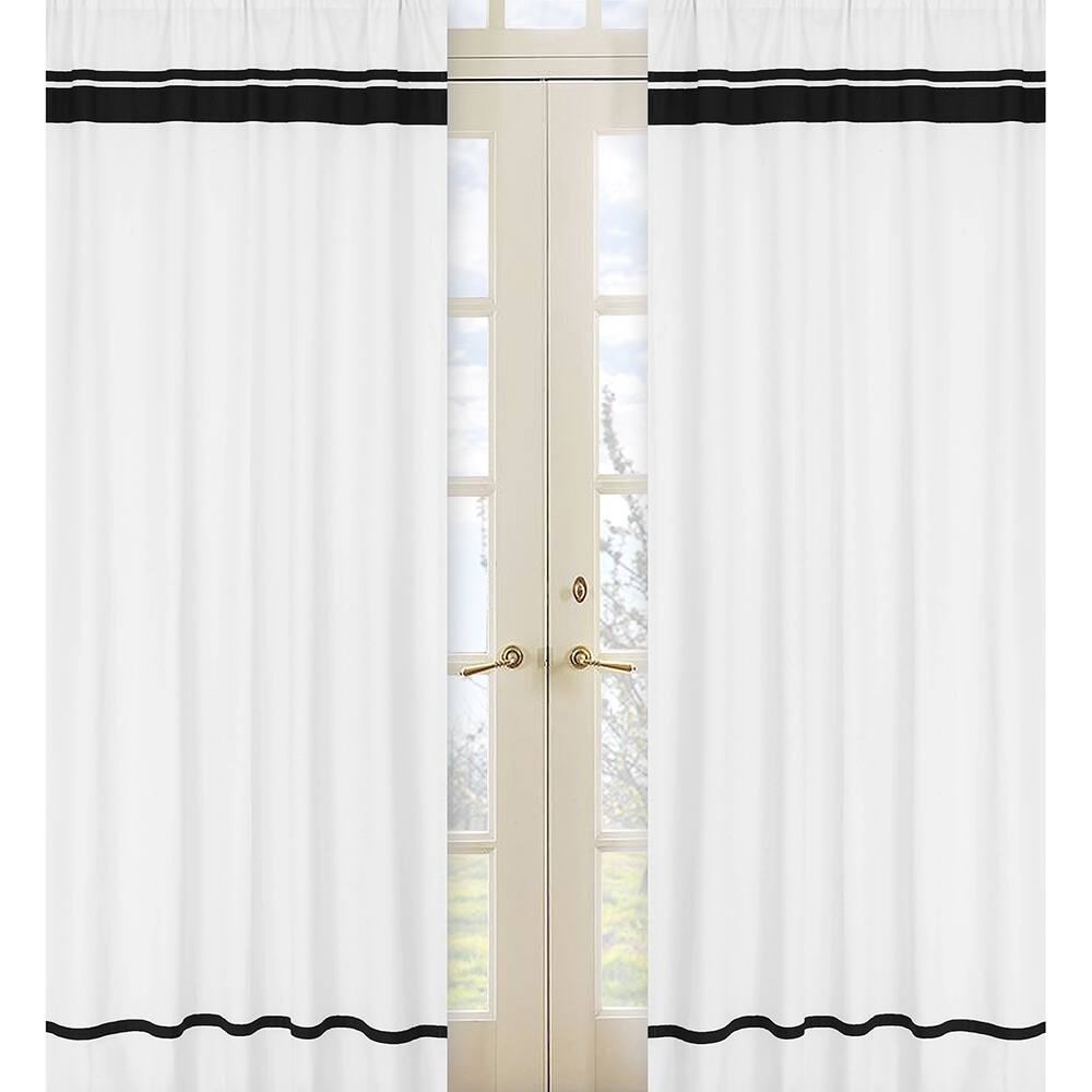 Sweet Jojo Designs White and Black 84-inch Window Treatment Curtain Panel Pair for White and Black Hotel Collection - 42 x 84