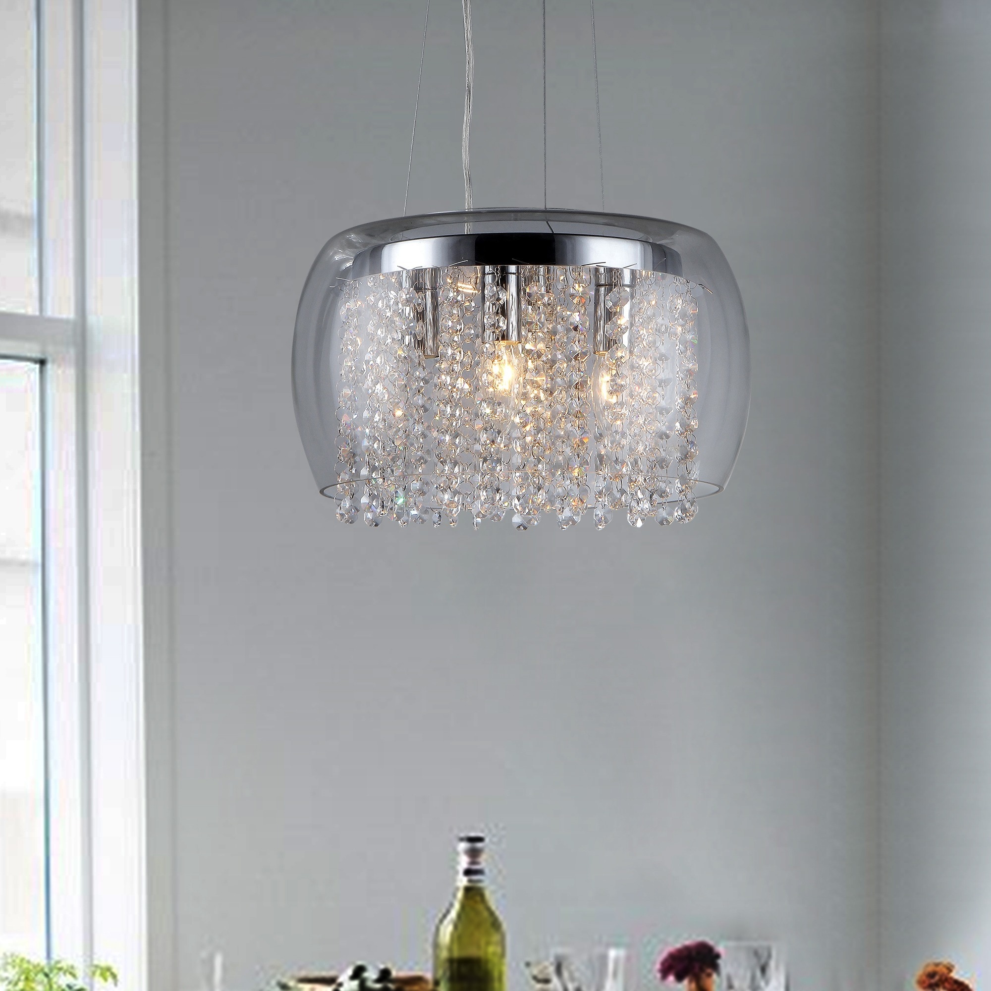 Warehouse of Tiffany Nereids Chrome 4-light Metal and Crystal Chandelier