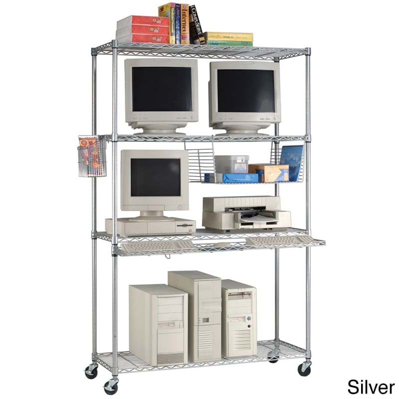 Ofm 4818 Lan Station And Mobile Shelf (SteelShelves Four (4)Casters 3 inchOne hanging shelf basketOne hanging side basket Weight capacity 300 poundsAdjsutable shelves in 1 inch incrmenets72 inches high x 48 inches wide x 18 inches deep)