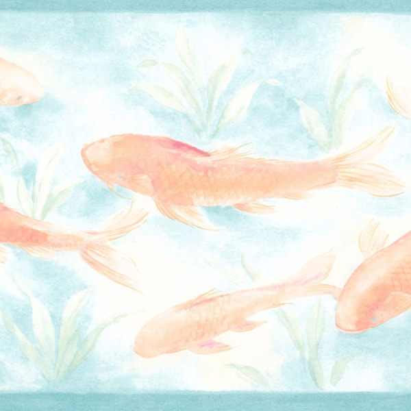 Aqua Koi Fish Border Wallpaper Brewster Wallpaper