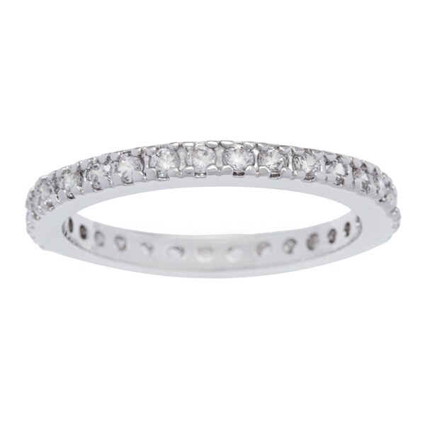 Kate Bissett Silvertone 2MM Cubic Zirconia Stackable Eternity Band. Opens flyout.