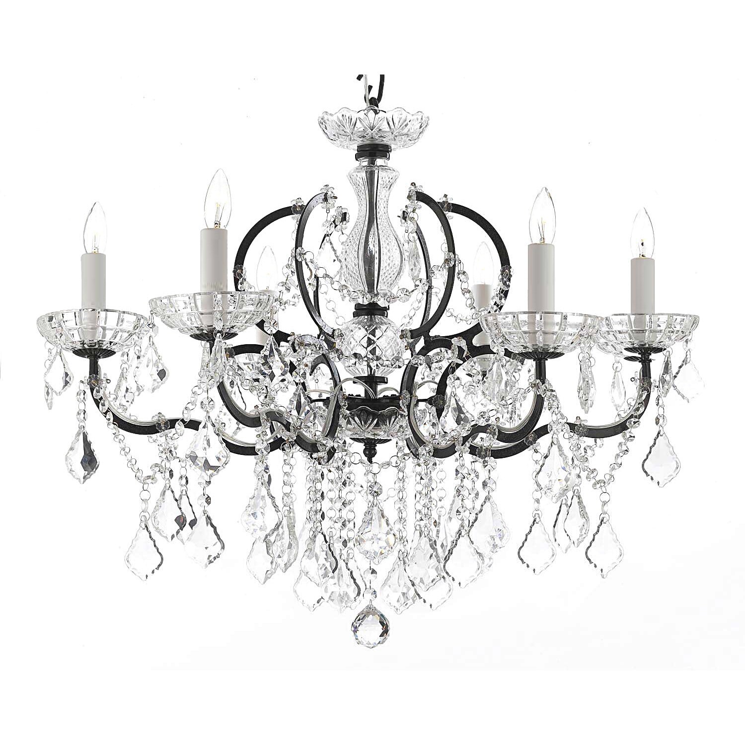 Gallery Baroque 6-light Black Iron & Crystal Chandelier (6 light chandelier) - Chandeliers For Bedrooms by Overstock.com