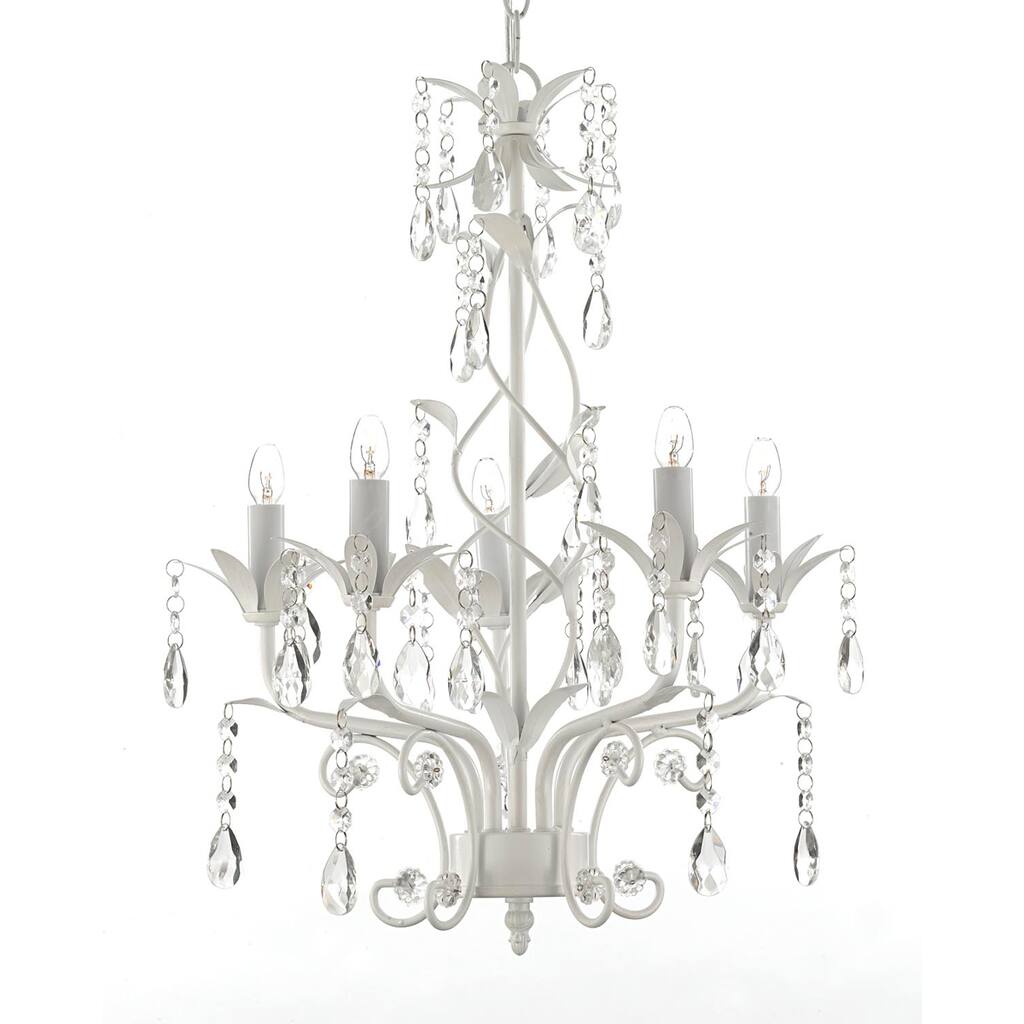 Gallery 5-light White Wrought Iron and Crystal Chandelier
