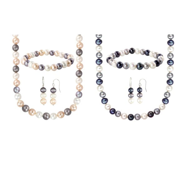 Sterling Silver Multi Colored Freshwater Cultured Pearl Sterling Silver Multi Colored Freshwater Cultured Pearl Necklace Bracelet And Earring Set 8