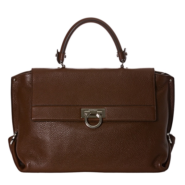 Salvatore Ferragamo 'Sofia' Large Brown Pebbled Leather Satchel Salvatore Ferragamo Designer Handbags