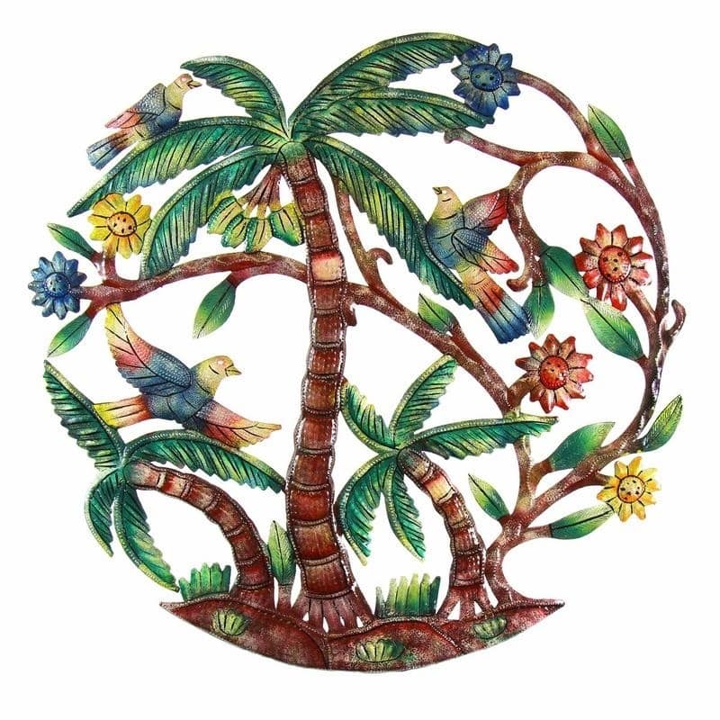 Handmade 'Colorful Palm Tree' 24-inch Wall Art , Handmade in Haiti