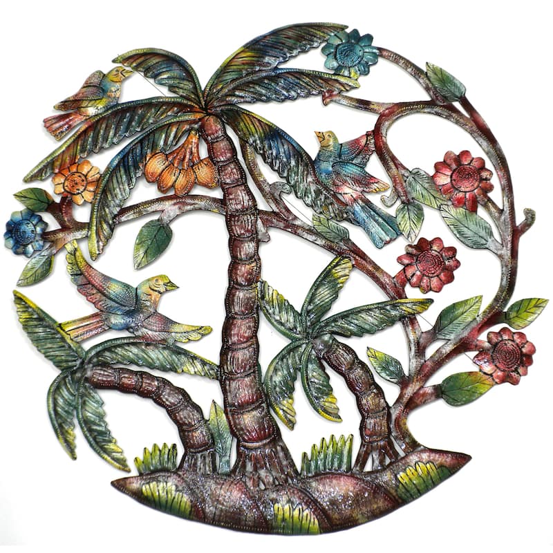 Handmade 'Colorful Palm Tree' 24-inch Wall Art , Handmade in Haiti