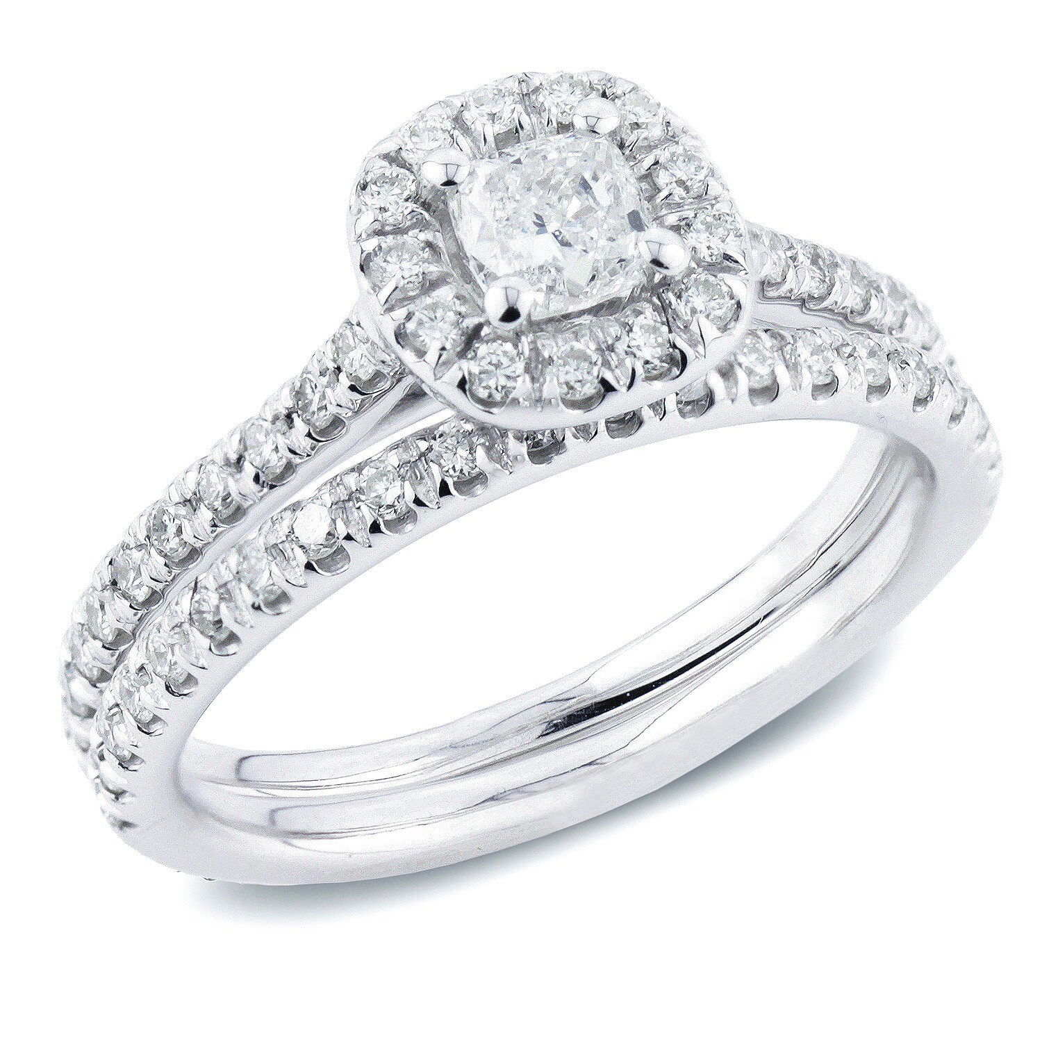 Shop Auriya 1ctw Cushion Cut Halo Diamond Engagement Ring Set 14k