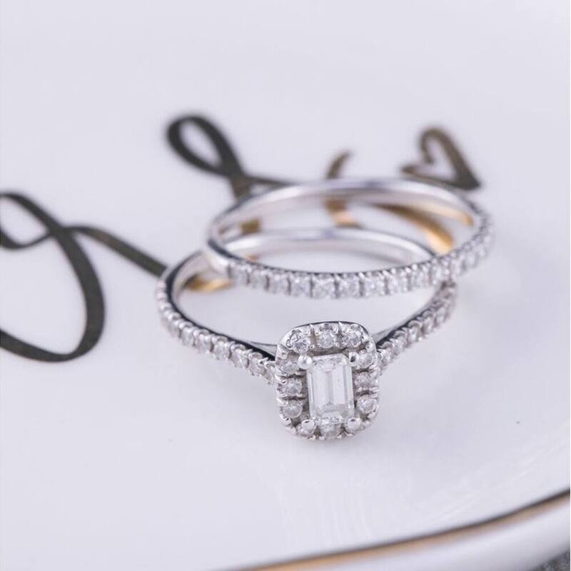 Auriya 14k Gold 1ctw Emerald-cut Halo Diamond Engagement Ring Set