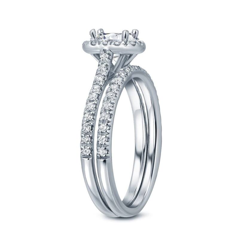 Auriya 14k Gold 1ctw Emerald-cut Halo Diamond Engagement Ring Set