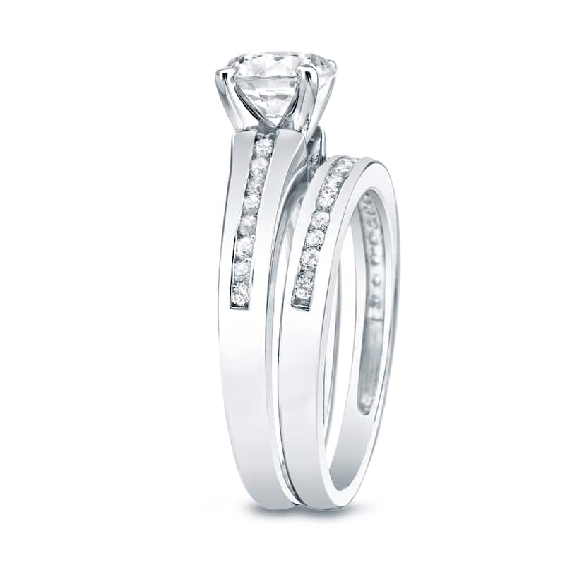 Auriya 14k Gold 1ctw Classic Round Diamond Engagement Ring Set