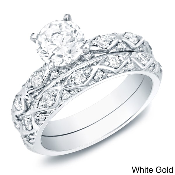 Auriya 14k Gold 1ct TDW Certified Diamond Bridal Ring Set