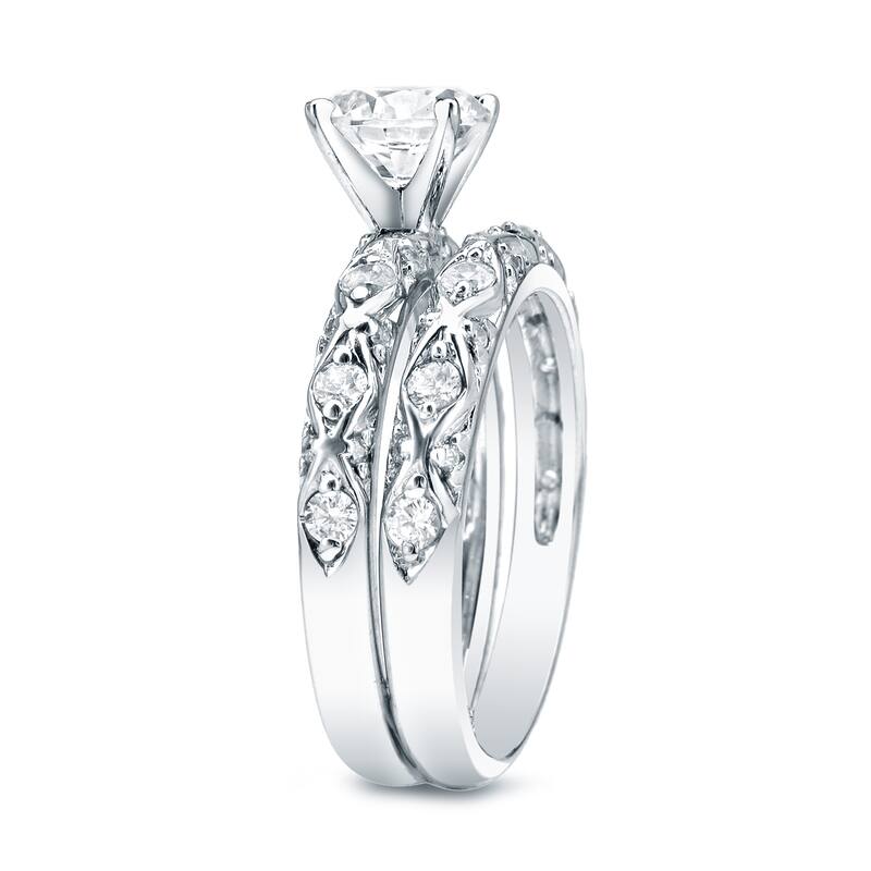 Auriya 14k Gold 1ctw Round Diamond Engagement Ring Set