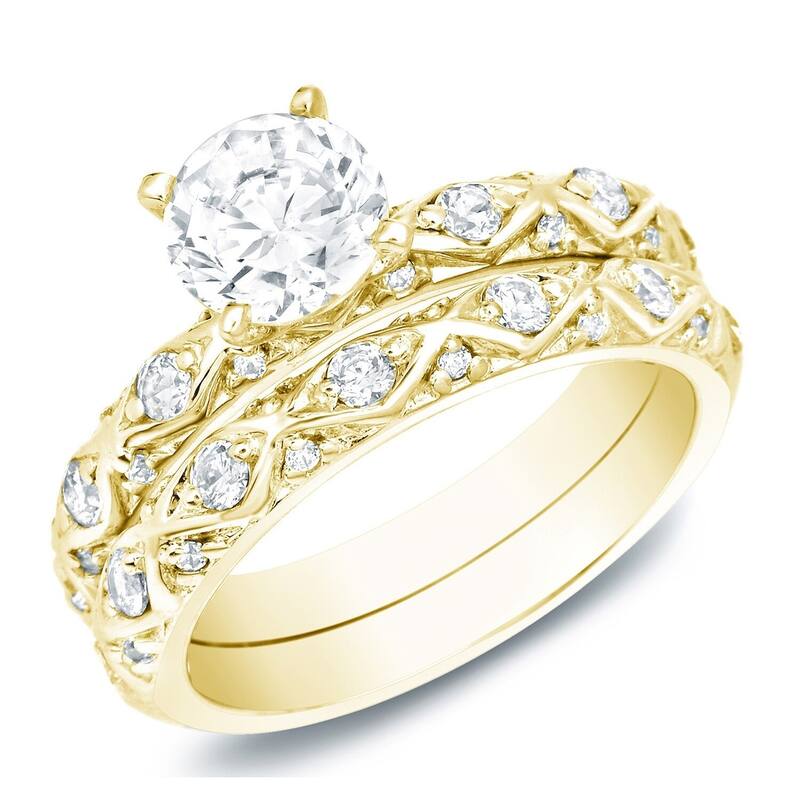 Auriya 14k Gold 1ctw Round Diamond Engagement Ring Set - 4 - Yellow