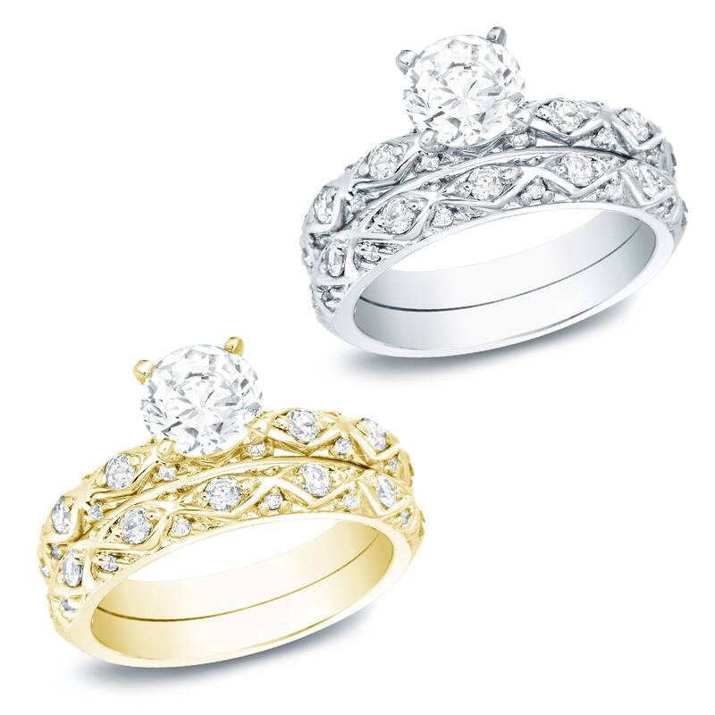 Auriya 14k Gold 1ctw Round Diamond Engagement Ring Set