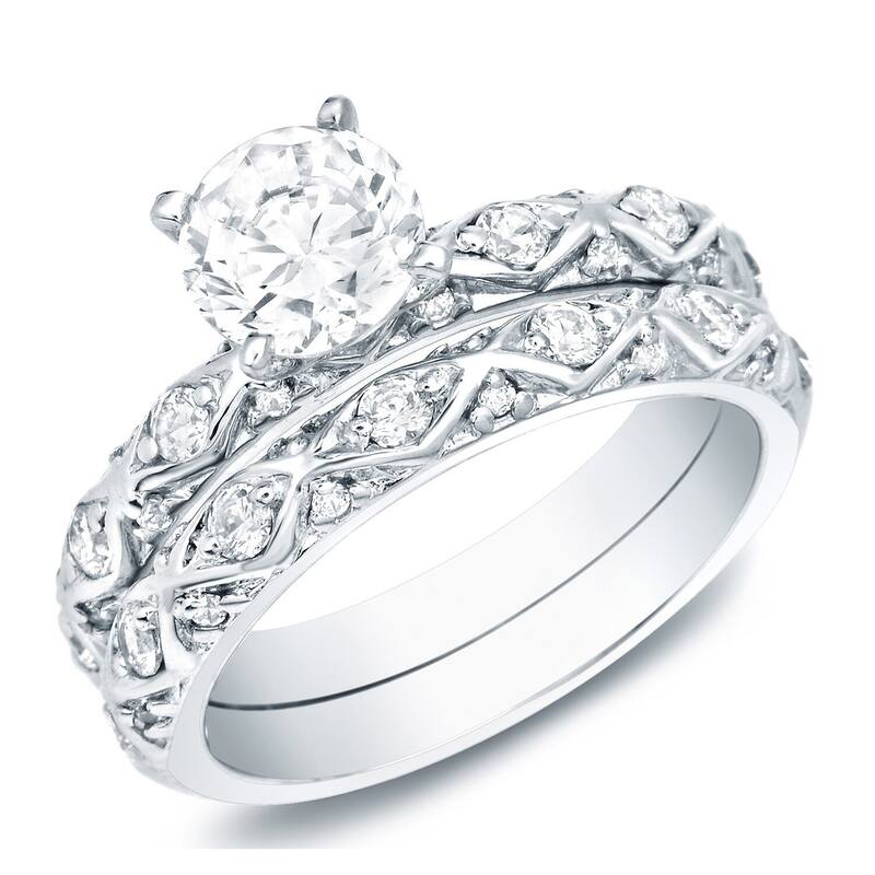 Auriya 14k Gold 1ctw Round Diamond Engagement Ring Set - 4 - White