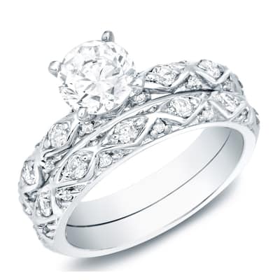 Auriya 14k Gold 1ctw Round Diamond Engagement Ring Set